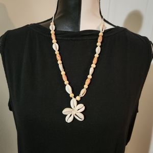 Boho style Shell and wooden bead necklace